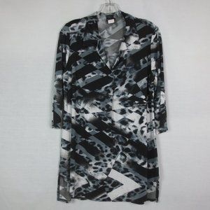 Caribe Tunic Black White Leopard Abstract Print Vintage Vibes Soft Flowy Size M